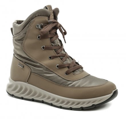 Damen-Winterwanderstiefel mit Reißverschluss und Schnürung, aus einer Kombination von Kunstleder und Textilmaterial mit Membran.