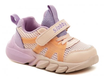 Kinder-Sommer-Wanderschuhe mit Klettverschluss, aus einer Kombination von Textil und Synthetikmaterial.