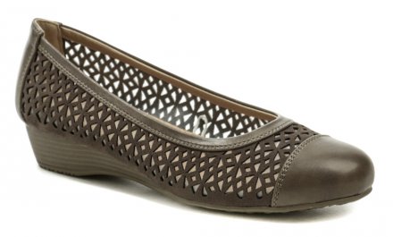 Sommerliche Damen-Wanderschuhe mit leichtem Keil, aus einer Kombination von Synthetik und Naturleder.