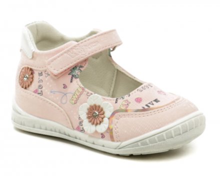 Sommerliche Wanderschuhe für Mädchen mit Klettverschluss. Die Schuhe sind aus synthetischem Leder auf dem Obermaterial und einer Kombination aus synthetischem und echtem Naturleder im Inneren.