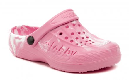 Sommerliche Schlupfschuhe mit einem Riemen um die Ferse oder über den Knöchel, aus synthetischem Material.