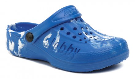 Sommerliche Schlupfschuhe mit einem Riemen um die Ferse oder über den Knöchel, aus synthetischem Material.