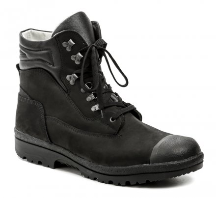 Ganzjahres-Wander- und Arbeitsstiefel für Herren mit Schnürsenkeln und Gummischutz an der Schuhspitze. Die Schuhe sind aus echtem Naturleder mit wasserdichter Sympatex-Membran gefertigt.