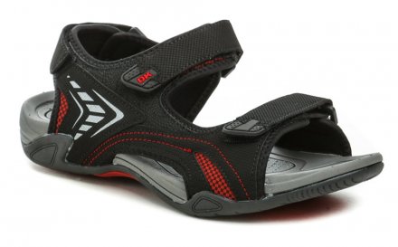 Sommerliche Wandersandale mit Klettverschluss. Die Schuhe sind aus synthetischem Material in Kombination mit Textilmaterial hergestellt.