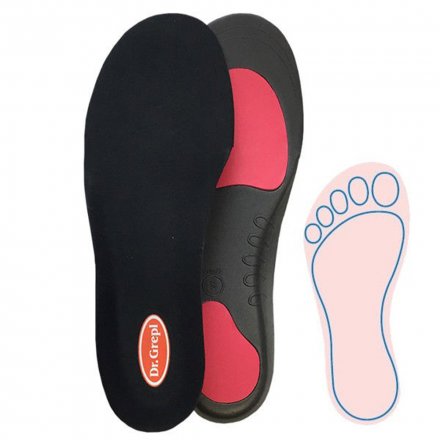 Sportliche Antidämpfungseinlagen zum Einlegen in Schuhe, hergestellt aus einer Kombination von synthetischem Material und Textilmaterial. 