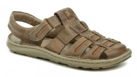 Herren-Sommer-Wandersandalen mit durchgehender Zehenpartie und Klettverschluss aus echtem Leder.
