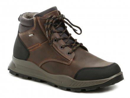 Herren-Winterstiefelette mit Schnürmembran, aus echtem Naturleder kombiniert mit Textil und Synthetikmaterial.