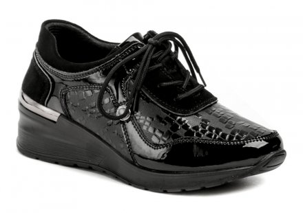 Ganzjährige Damen-Wanderschuhe mit Keilschnürung, aus echtem Naturleder, innen mit Textil ausgestattet.