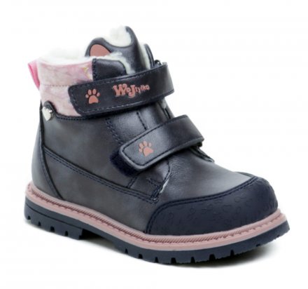 Kinder-Winterstiefel mit Klettverschluss, aus Synthetikmaterial und innen voll isoliert mit Textilpelzbesatz.