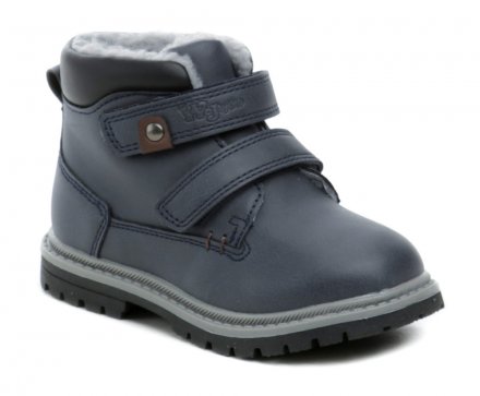 Kinder-Winterstiefel mit Klettverschluss, aus Synthetikmaterial und innen voll isoliert mit Textilpelzbesatz.