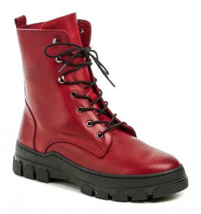 Damen-Winter-Wanderschuhe Typ Stiefelette mit Schnürsenkeln und Reißverschluss. Die Schuhe sind aus echtem Naturleder gefertigt und innen mit Filzfutter isoliert.