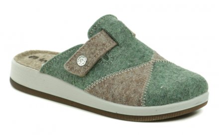 Ganzjahres-Schlupf-Keilschuhe für Damen mit durchgehender Spitze und verstellbarem Schaft mit Klettverschluss, aus Textilmaterial.