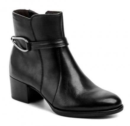 Ganzjahresstiefelette für Damen mit Absatz und Reißverschluss. Die Schuhe sind aus einer Kombination aus echtem Naturleder und Synthetikmaterial gefertigt. Innen mit Textilfutter ausgestattet.