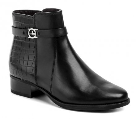Ganzjahresstiefelette für Damen mit leichtem Absatz und Reißverschluss. Die Schuhe sind aus einer Kombination aus echtem Naturleder und Synthetikmaterial gefertigt. Innen mit Textilfutter ausgestattet.