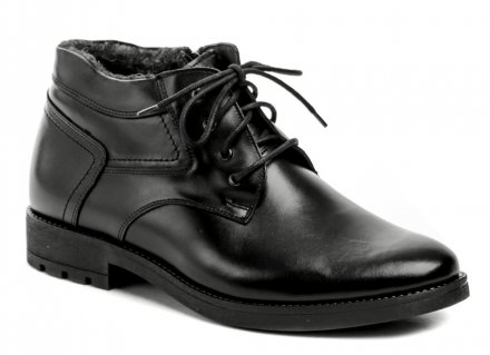Herren-Winterwanderstiefel mit Schnürung und Reißverschluss, aus echtem Leder mit Pelzbesatz.