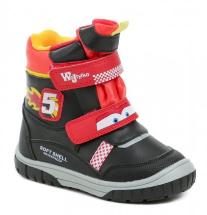 Kinder-Winterstiefel mit Klettverschluss, aus Synthetik und Textil und mit einem pelzigen Textilfutter innen ausgestattet.