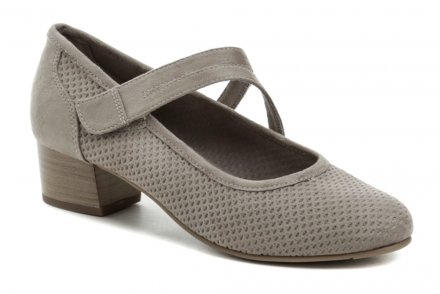 Jana 8-24363-42 Stein Damen Sommerschuhe Weite H Sommerliche Damen-Wanderschuhe mit stabilem Absatz und Klettverschluss über dem Knöchel, aus Textilmaterial.