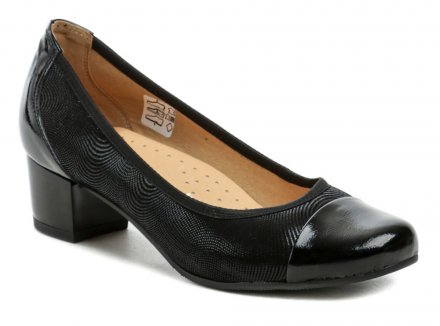 Damenformal- und Wanderschuhe mit mittlerem Absatz, aus echtem Naturleder. Bequeme Einlegesohle mit Polsterung des Längs- und Quergewölbes.
