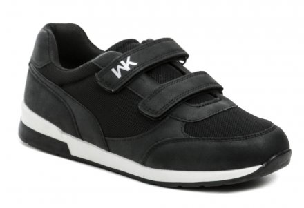 Ganzjahres-Wanderschuhe für Kinder mit 2 Klettverschlussriemen. Die Schuhe sind aus Kunstleder kombiniert mit Textil und einer Innensohle aus echtem Naturleder gefertigt.