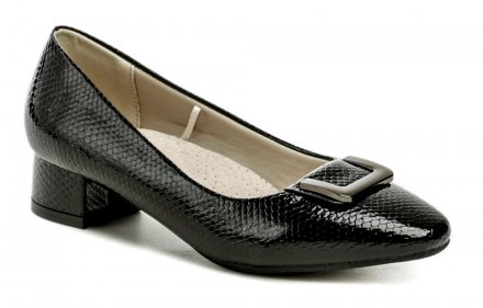 Ganzjahres-Wanderschuhe für Damen mit stabilem Absatz aus einer Kombination von Synthetik und Naturleder.