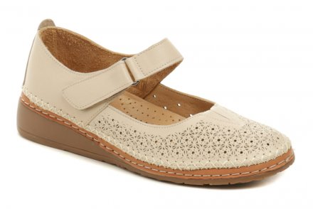Sommerliche Wanderschuhe für Damen mit Klettverschluss. Die Schuhe sind aus echtem Naturleder gefertigt.
