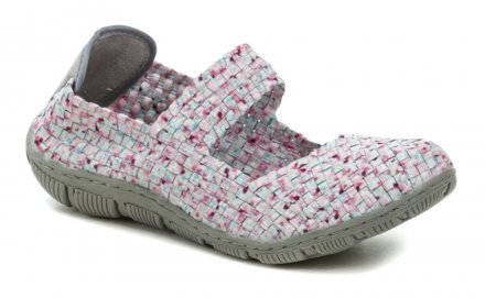 Die originellen Damen-Sommer-Wander- und Freizeit-Gummischuhe Rock Spring aus Textilmaterial, das aus Gummibändern hergestellt ist.