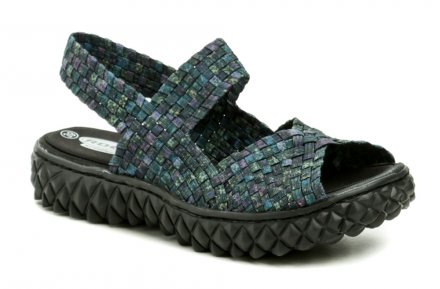 Original Frauen Sommer Wandern und Freizeit Gummischuhe Rock Spring auf einem leichten Keil. Der Schuh ist aus Textilmaterial, das durch Gummibänder gebildet wird.
