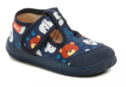 Kinderlaufschuhe mit Klettverschluss über dem Knöchel. Die Schuhe sind aus einer Kombination aus echtem Naturleder und Textil mit Synthetikmaterial hergestellt.