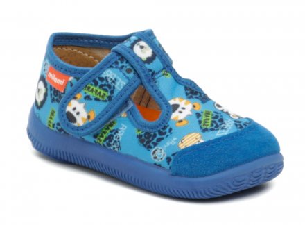 Kinderlaufschuhe mit Klettverschluss über dem Knöchel. Die Schuhe sind aus einer Kombination aus echtem Naturleder und Textil mit Synthetikmaterial hergestellt.