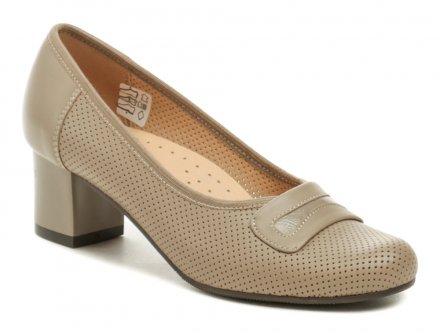 Damenformal- und Wanderschuhe mit mittlerem Absatz, aus echtem Naturleder. Bequeme Einlegesohle mit Polsterung des Längs- und Quergewölbes.