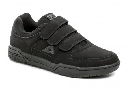 American Club AA38-24 schwarz Turnschuhe Ganzjahres-Wanderschuhe für Kinder mit Klettverschluss. Die Schuhe sind aus synthetischem Material hergestellt.