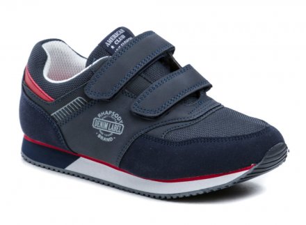 Ganzjahres-Wanderschuhe für Kinder mit Klettverschluss. Die Schuhe sind aus synthetischem Material in Kombination mit Textil hergestellt.