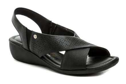 Damen-Sommer-Gesundheits-Walking-Schuhe auf einem niedrigen Keil mit einer losen Spitze und Ferse. Die Schuhe sind aus hochwertigem Synthetikmaterial und gepolstertem Textilfutter hergestellt.