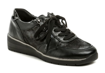 Wojtylko 7A24002C schwarz Damen Keilschuhe Ganzjahres-Wanderschuhe für Damen auf leichtem Keil mit Schnürung und 2 Reißverschlüssen, aus Synthetikmaterial.