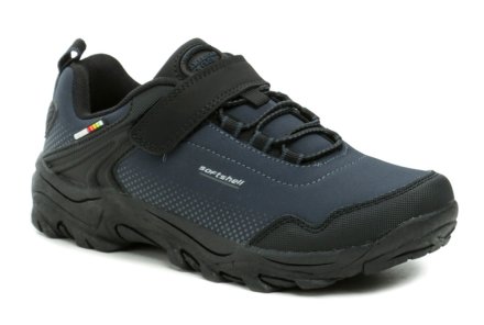 Ganzjahres-Wanderschuhe mit Klettverschluss, hergestellt aus einer Kombination von Synthetikmaterial mit textilem SOFTSHELL-Material.
