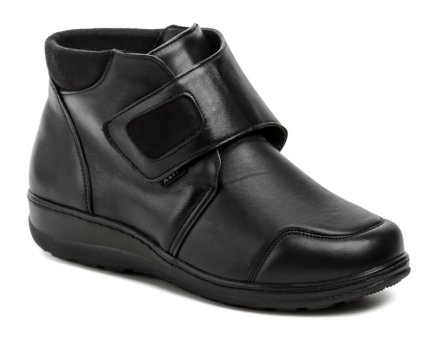 Damen-Winterwanderstiefel mit Klettverschluss, aus echtem Naturleder kombiniert mit halluxgeeignetem Synthetikmaterial und isoliert mit Filzfutter.