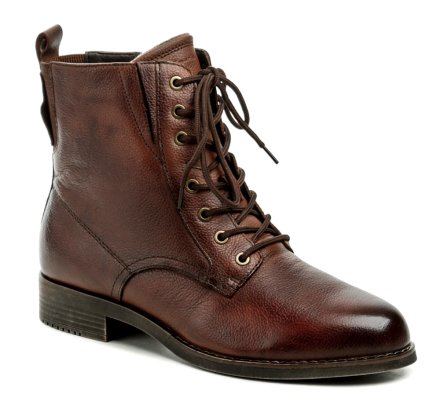 Damen Winterstiefelette mit Schnürung und Reißverschluss. Die Schuhe auf einem stabilen niedrigen Absatz sind aus echtem Naturleder gefertigt. Innen mit weichem Textilfell isoliert.