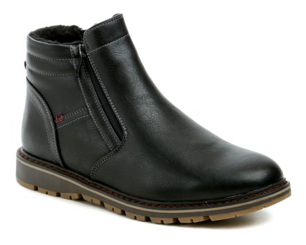 Herren-Winterwanderschuhe mit 2 Reißverschlüssen, aus synthetischem Material, das Leder imitiert.