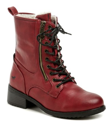 Damen-Winterstiefeletten auf mittlerem Absatz mit Schnürung und Reißverschluss, die Schuhe sind aus synthetischem Material, innen mit weichem Textilfell isoliert.