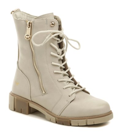 Damen-Winterstiefeletten auf mittlerem Absatz mit Schnürung und Reißverschluss, die Schuhe sind aus synthetischem Material, innen mit weichem Textilfell isoliert.