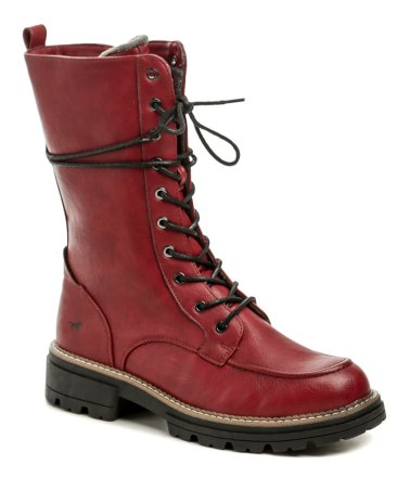 Damen-Winterstiefeletten mit Schnürung und Reißverschluss, die Stiefel sind aus Synthetikmaterial, innen mit weichem Textilfell isoliert.