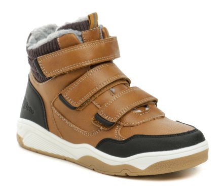 Kinder-Winterstiefel mit Klettverschluss, aus Synthetikmaterial und isoliert mit pelzigem Textilfell.