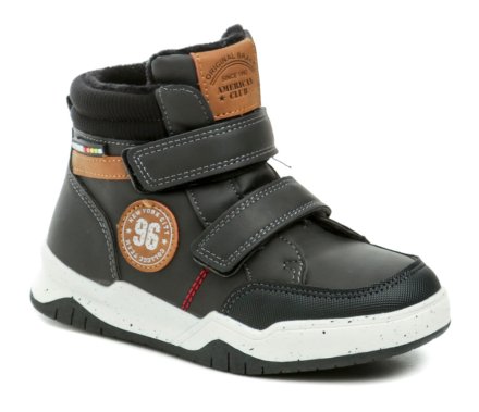 Winterwanderstiefel mit normalem Reißverschluss und 2 Klettverschlüssen, aus einer Kombination von synthetischem und textilem Material, isoliert mit einem weichen, pelzigen Textilfell.
