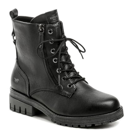 Damen-Winterstiefeletten mit Schnürung und Reißverschluss, die Stiefel sind aus Synthetikmaterial, innen mit weichem Textilfell isoliert.