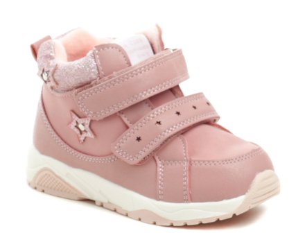 Kinder-Winterstiefel mit Klettverschluss und regulärem Reißverschluss, aus synthetischem Material.