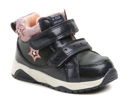 Kinder-Winterstiefel mit Klettverschluss und regulärem Reißverschluss, aus synthetischem Material.