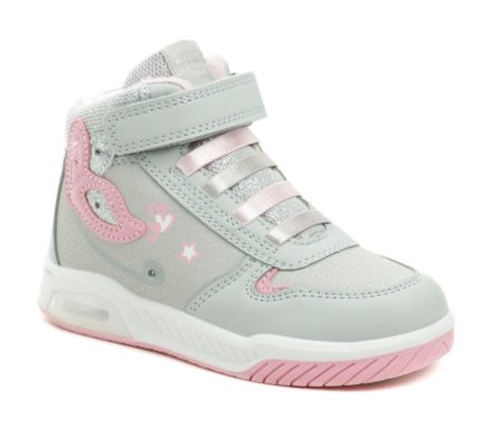 Kinder-Winterstiefel mit Klettverschluss, aus Synthetikmaterial. Die Sohle und die Seite des Schuhs blinken beim Gehen.