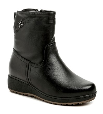 Winterstiefelette für Damen auf leichtem Keil mit Reißverschluss, aus Kunstleder und mit Pelz isoliert.