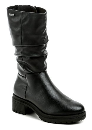 Hohe Damen-Winterwanderstiefel mit niedrigem Absatz und Reißverschluss, aus Synthetikmaterial und innen mit Textilpelz isoliert.