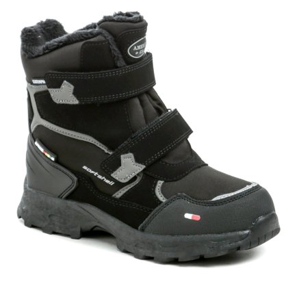 Kinder-Winter-Outdoor-Schuhe mit Klettverschluss aus einer Kombination aus synthetischem und textilem Softshell-Material.